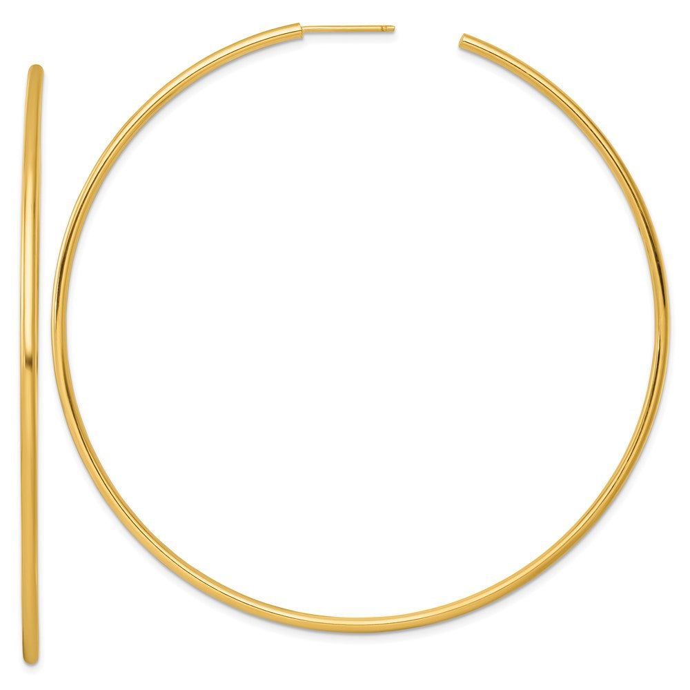 14K Yellow Gold Polished 2.0 x 80mm Tube C-Hoop Post Earrings