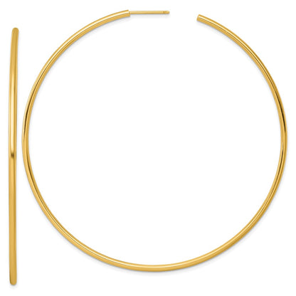 14K Yellow Gold Polished 2.0 x 80mm Tube C-Hoop Post Earrings