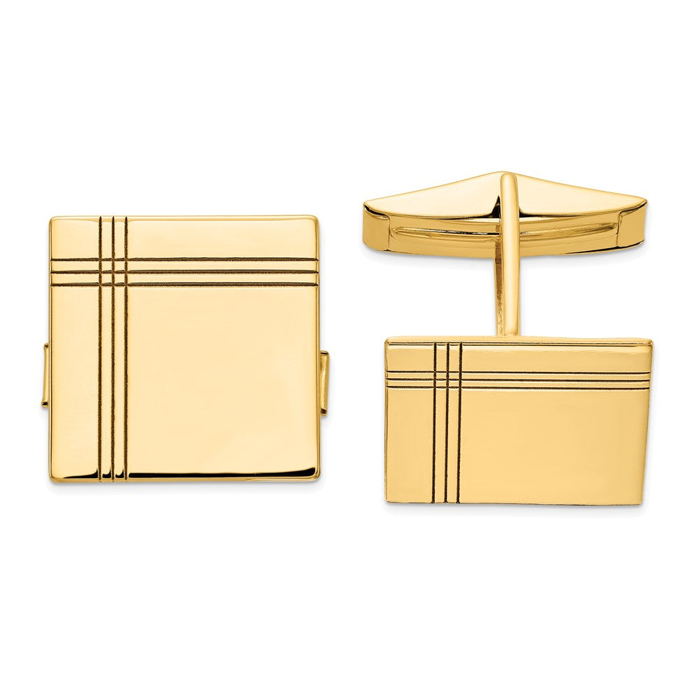 14K Yellow Gold Men's Square w/Line Design Cuff Links
