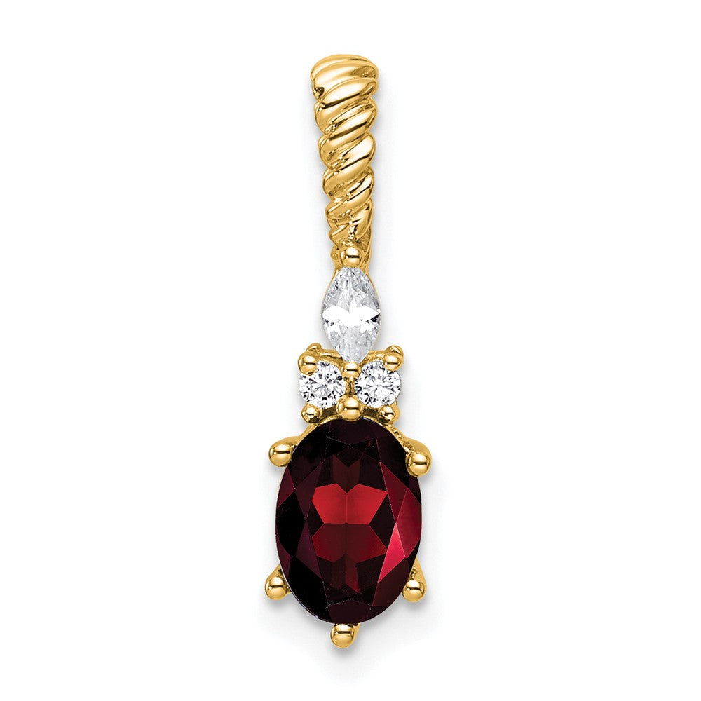 14K Yellow Gold Diamond and 7x5 Oval January/Garnet Twisted Chain Slide