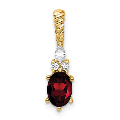 14K Yellow Gold Diamond and 7x5 Oval January/Garnet Twisted Chain Slide