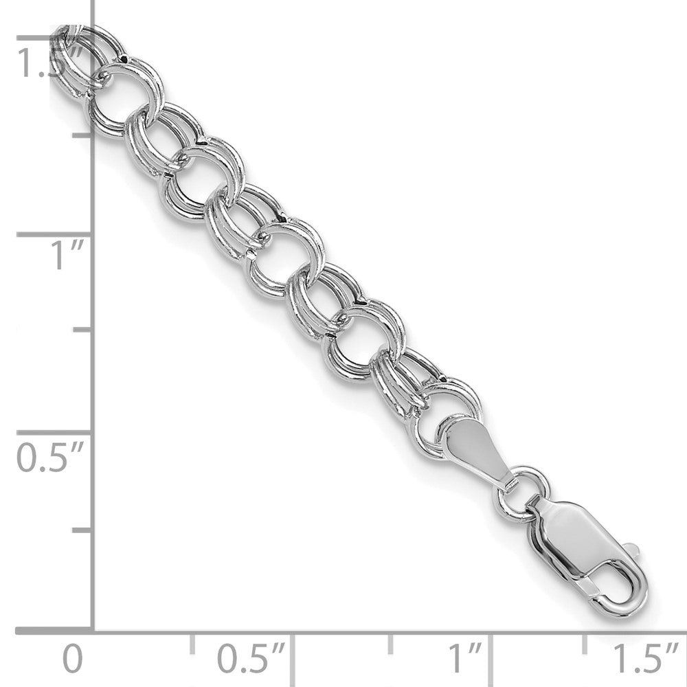 14K White Gold 6mm Hollow Double Link 7 Inch Charm Bracelet