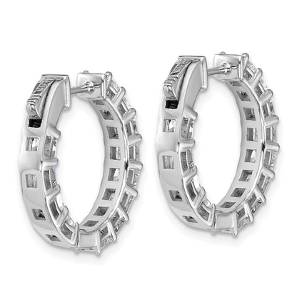 14K White Gold Inside/Outside Cert Lab Grown VS DEF Princess Diamond Hoop Earrings