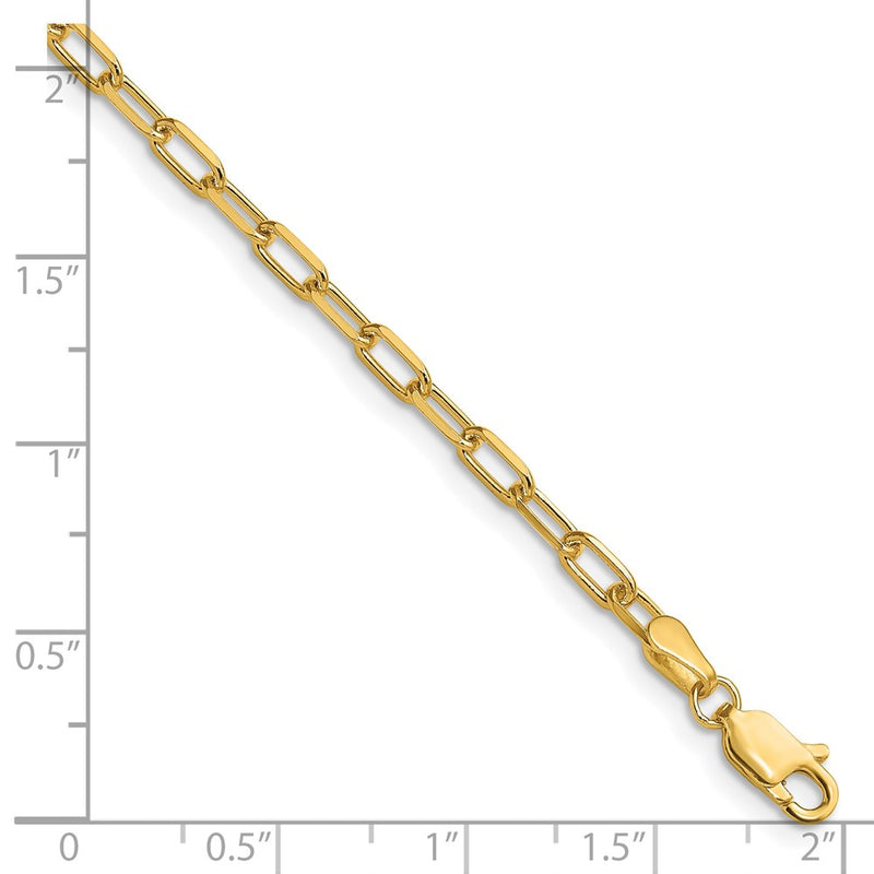 14K Yellow Gold 3.0mm Solid Beveled Paperclip Chain Bracelet