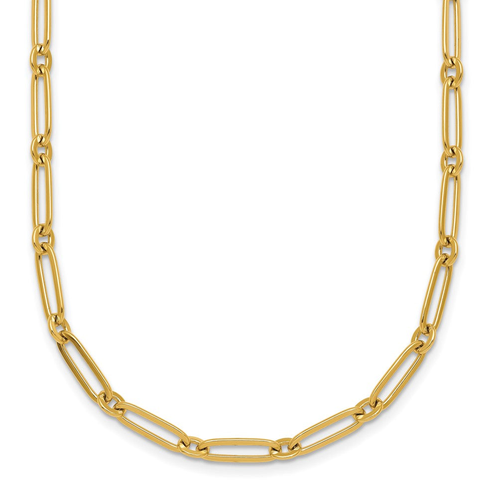 14K Yellow Gold Polished 3.75mm Paperclip and Round Link 18 Inch Necklace