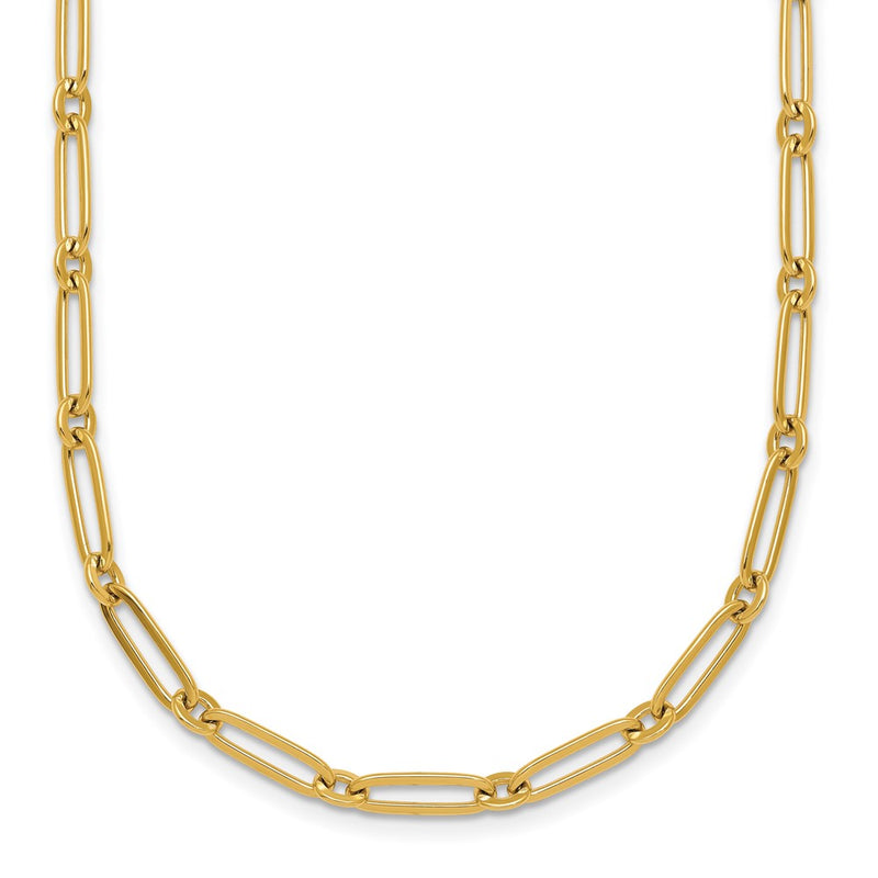 14K Yellow Gold Polished 3.75mm Paperclip and Round Link 18 Inch Necklace
