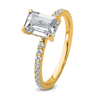 14K Yellow Gold 2 carat Certified Lab Grown Diamond VS+ F+ Emerald Complete Solitaire with Flair Engagement Ring