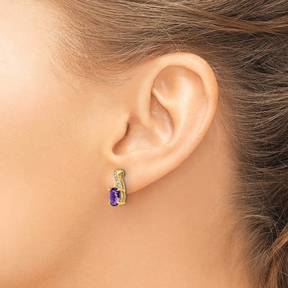 14K Yellow Gold 7x5 Oval February/Amethyst and Diamond Post Earrings