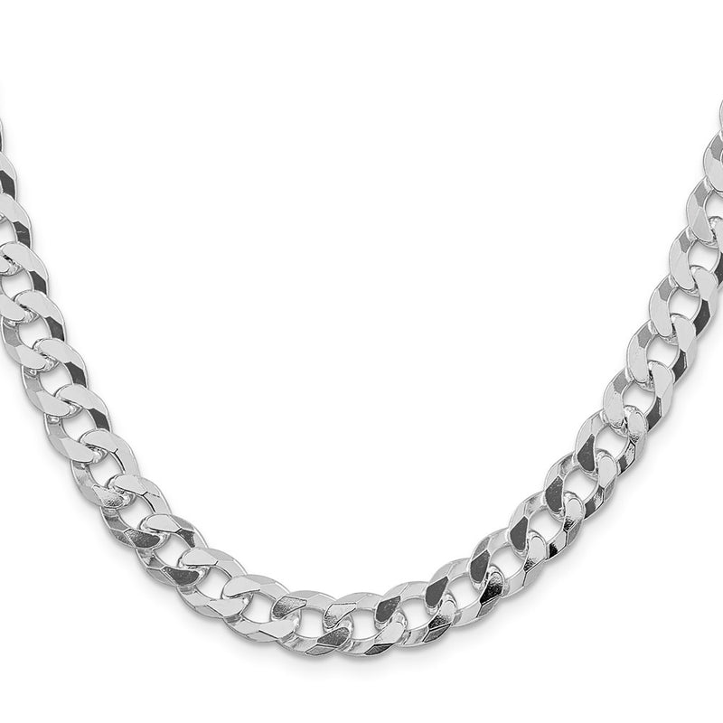 Sterling Silver Rhodium-plated 8.5mm Beveled Curb 26 Inch Chain