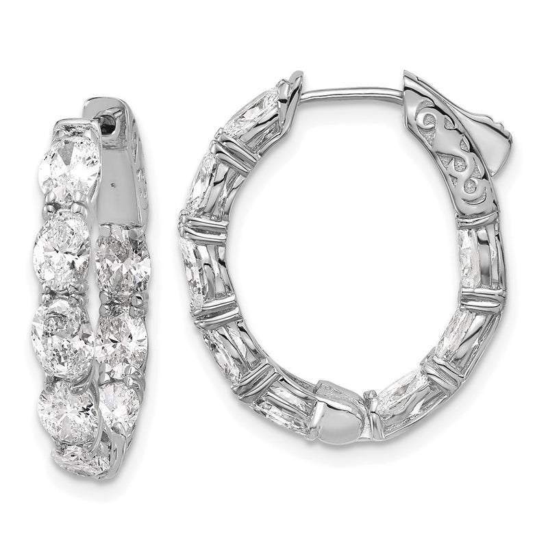 14K White Gold Certified 5x3 Oval Lab Grown VS DEF Diamond Inside/Outside Hoop Earrin