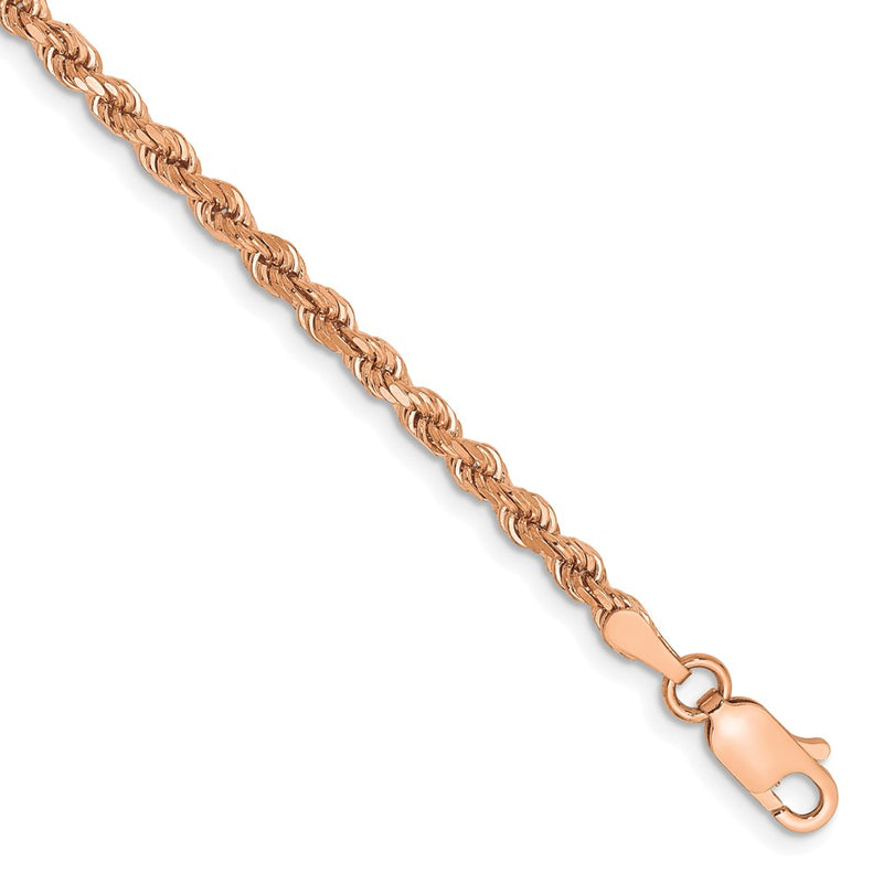 14K Rose Gold 2.75mm Diamond-cut Rope with Lobster Clasp Chain Bracelet