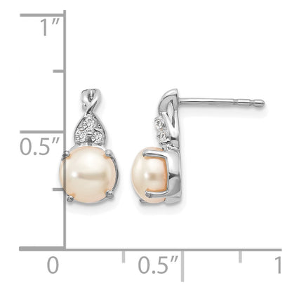 14K White Gold 6mm June/Freshwater Cultured Pearl and Diamond Post Earrings