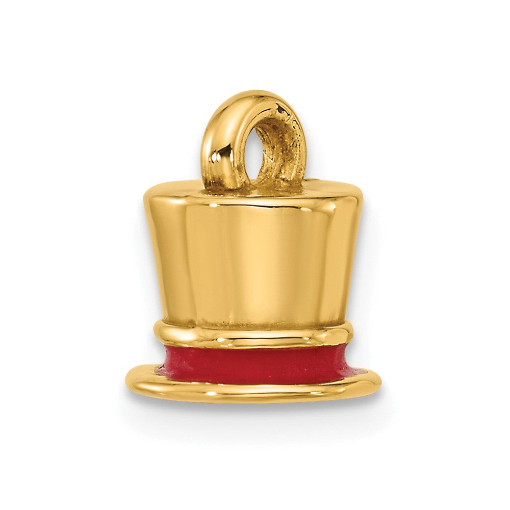 14K Yellow Gold Fancy Red Enameled Top Hat Charm