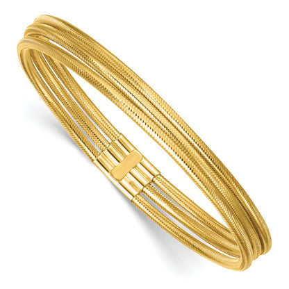 14K Yellow Gold Polished Three Strand Mesh Stretch Round Bracelet