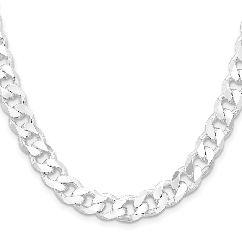 Sterling Silver Rhodium-plated 9.3mm Curb 28 Inch Chain
