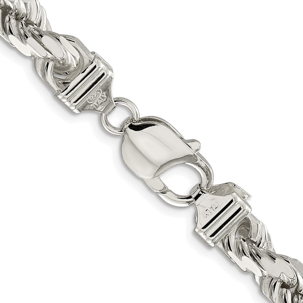 Sterling Silver Rhodium-plated 7.8mm Diamond-cut Rope 22 Inch Chain