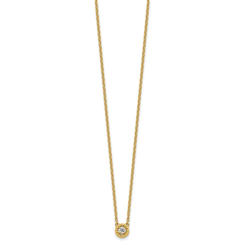 14K Yellow Gold Polished and Twisted 1/10 carat Diamond 18 Inch Necklace