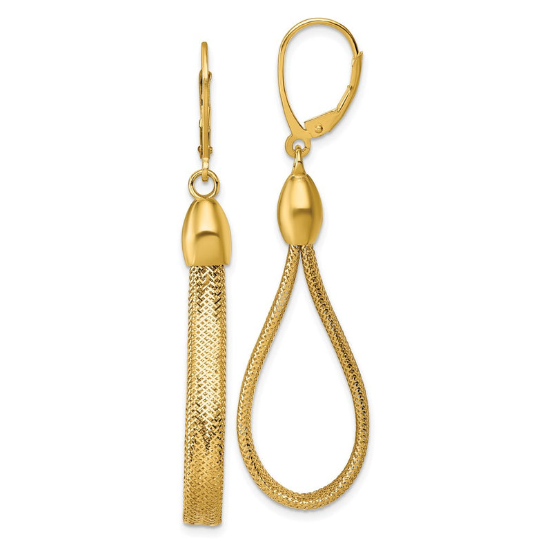 14K Yellow Gold Polished Flexible Mesh Teardrop Dangle Leverback Earrings