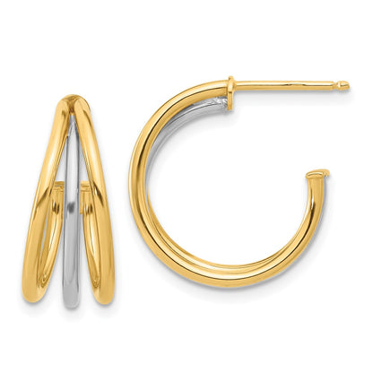 14K Two-Tone Gold Two-tone Polished Multi Row Hoop Post Earrings