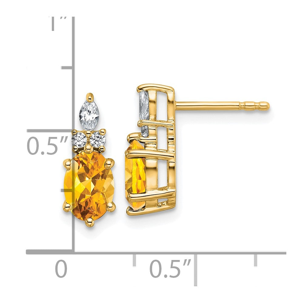 14K Yellow Gold Diamond and 7x5 Oval November/Citrine Post Earrings