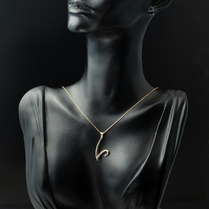 14K Yellow Gold Initial V Necklace