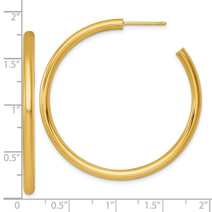 14K Yellow Gold Polished 3.0 x 45mm Tube C-Hoop Post Earrings