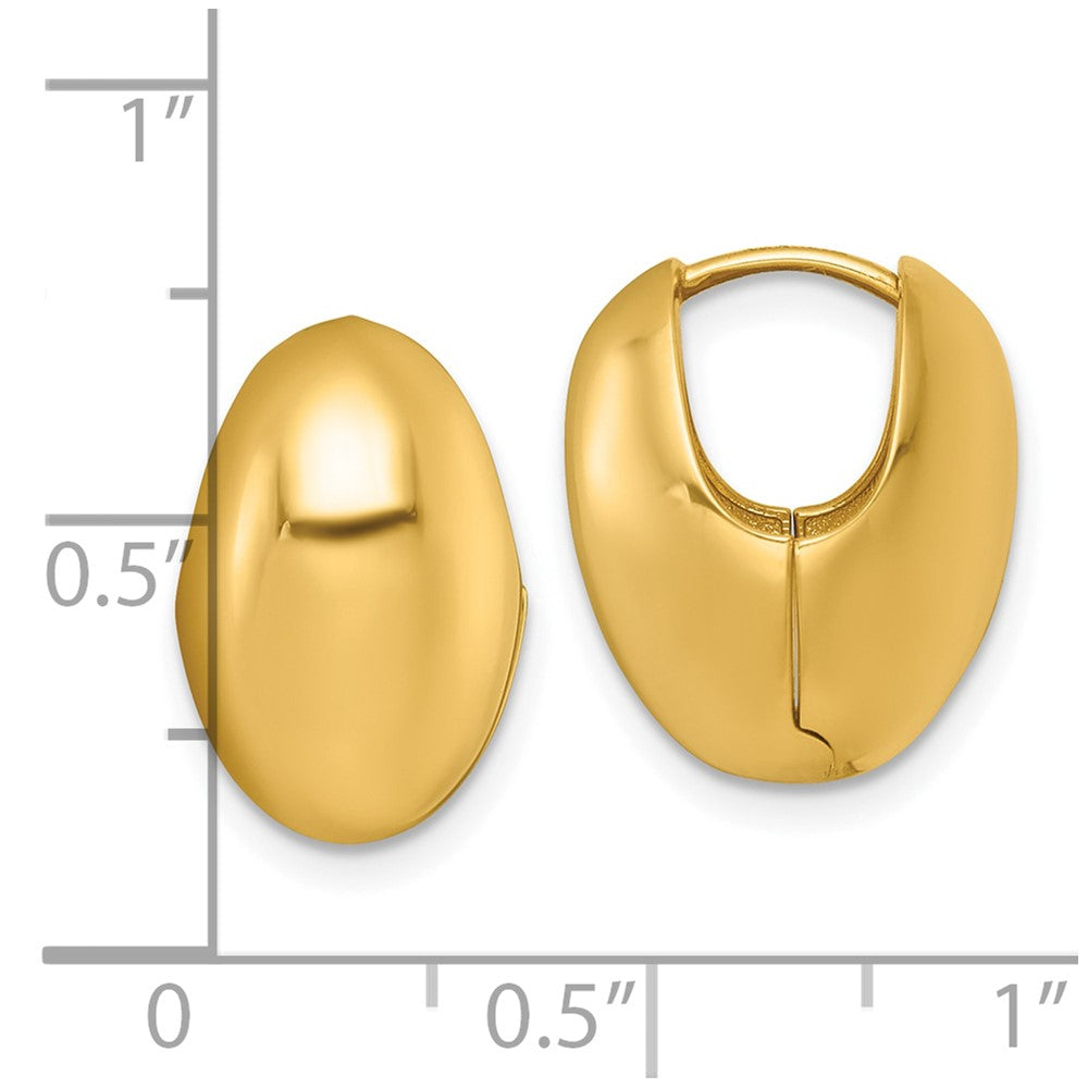 14K Yellow Gold Polished Puffed Oval Hinged Hoop Earrings