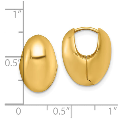 14K Yellow Gold Polished Puffed Oval Hinged Hoop Earrings