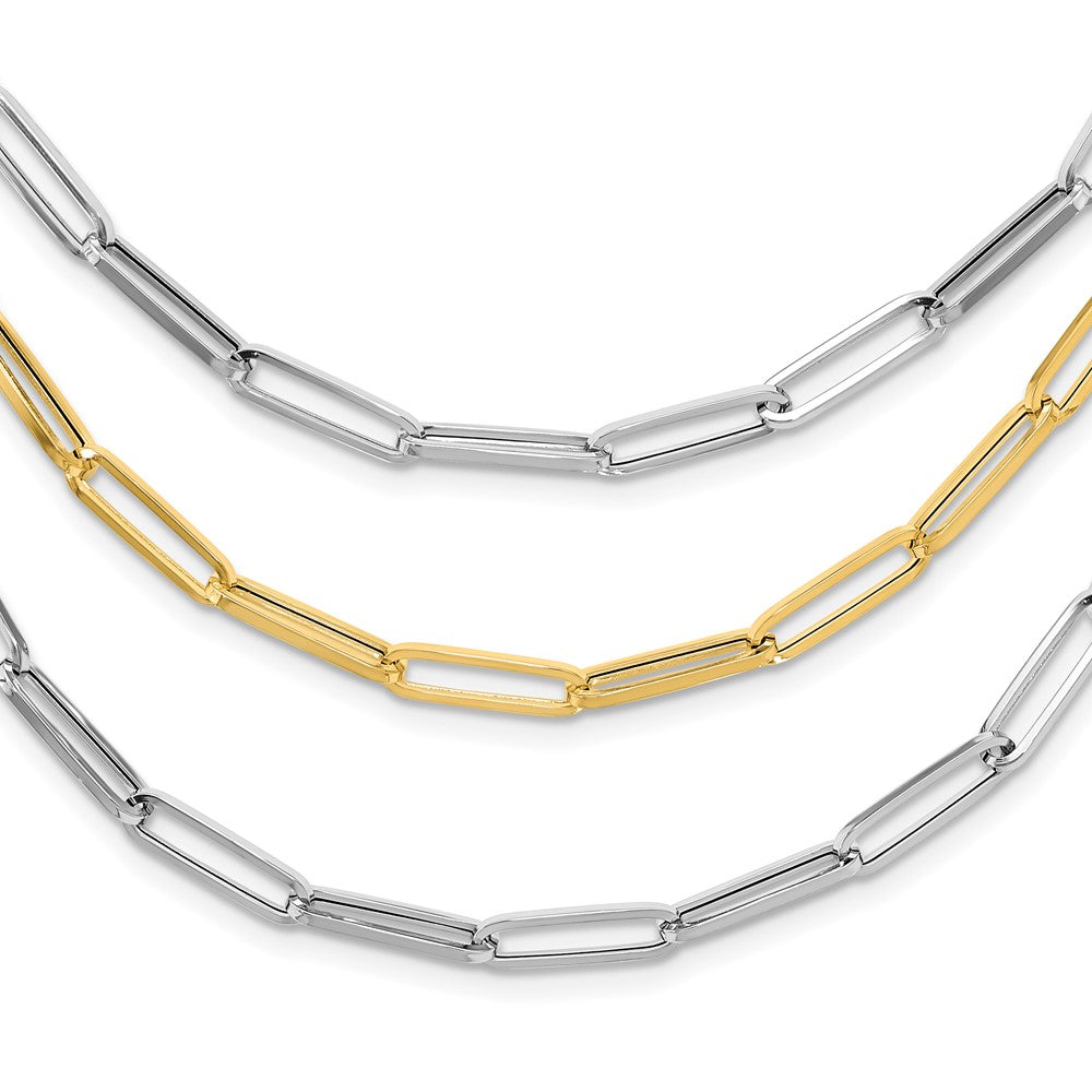14K Two-Tone Gold Two-tone Polished Fancy Paperclip Link 3-Strand Bib 18.25 Inch Necklace