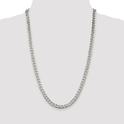 Sterling Silver Rhodium-plated 7mm Pav‚ Curb 26 Inch Chain