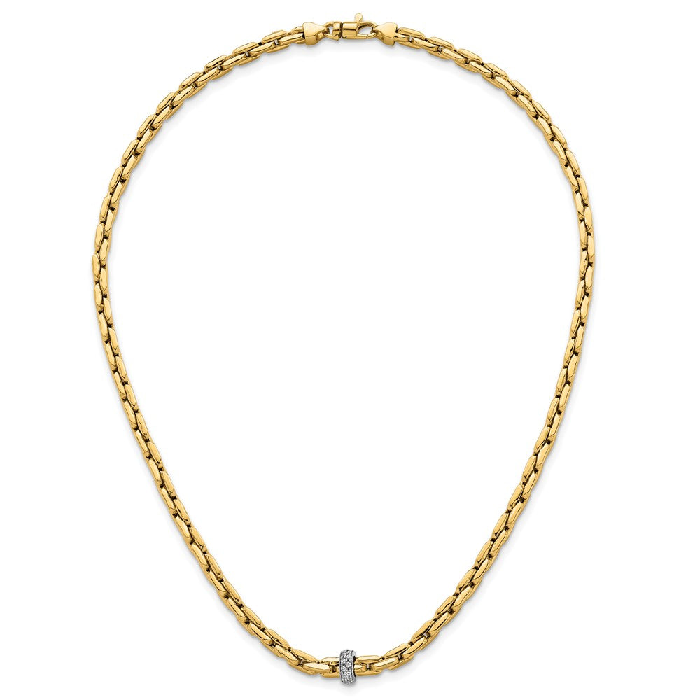 14K Two-Tone Gold Two-tone Polished Fancy Link with CZ Bead 17 Inch Necklace