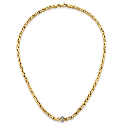 14K Two-Tone Gold Two-tone Polished Fancy Link with CZ Bead 17 Inch Necklace