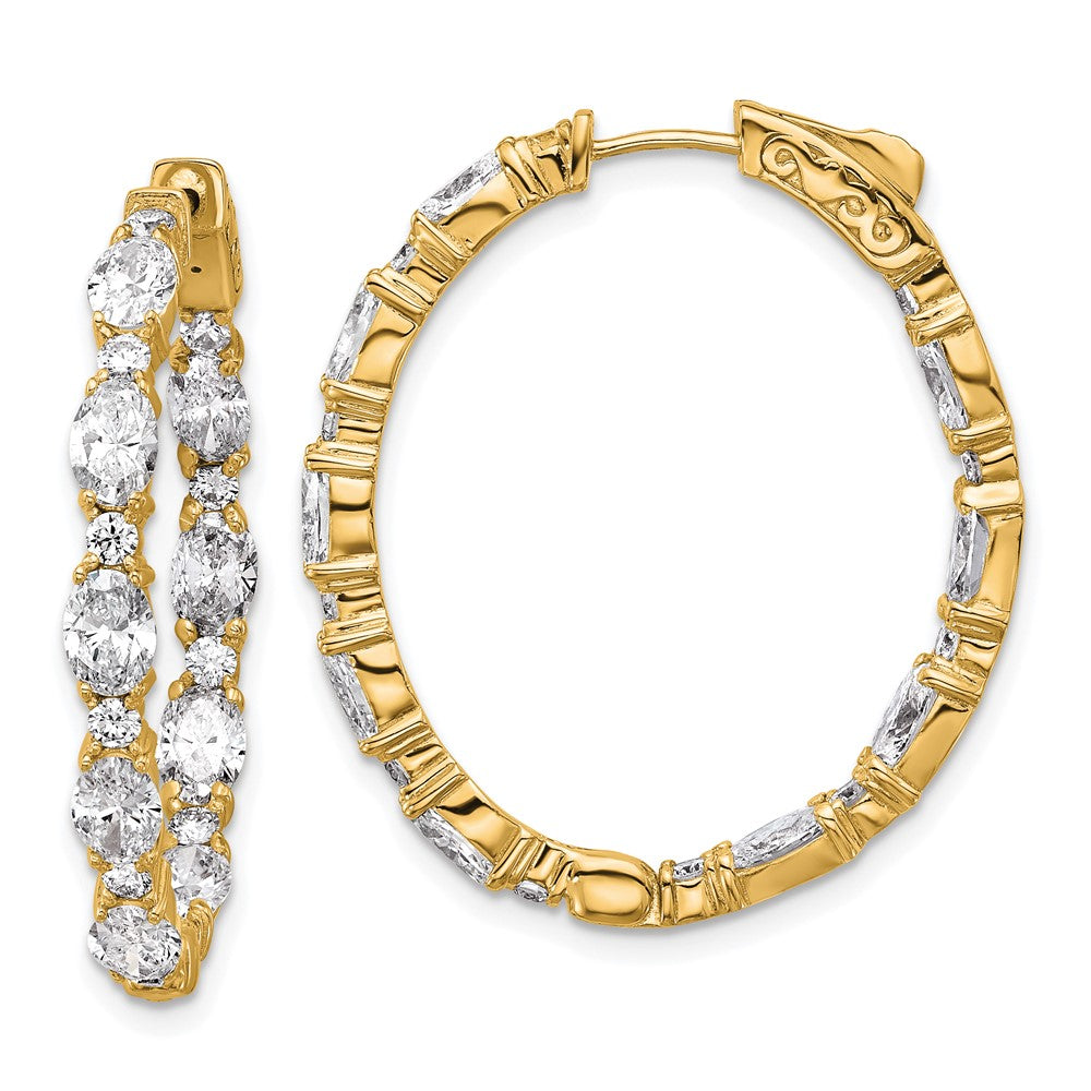 14K Yellow Gold Certified Oval and Round VS DEF Diamond Inside/Outside Hoop Earrings