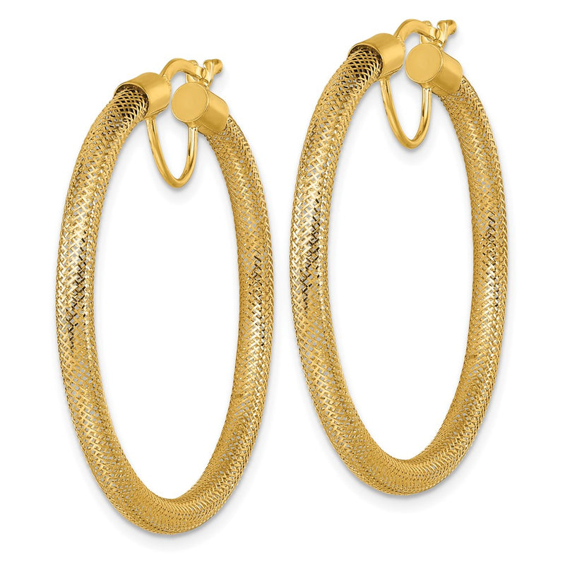 14K Yellow Gold Polished 3.3mm x 40mm Flexible Mesh Hoop Earrings