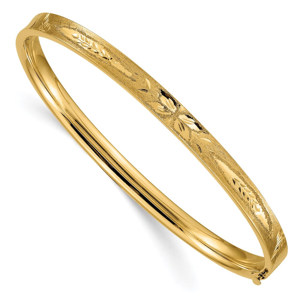 14K Yellow Gold 3/16 Oversize Diamond-cut Concave 5.00mm Hinged Oval Bangle Bracelet