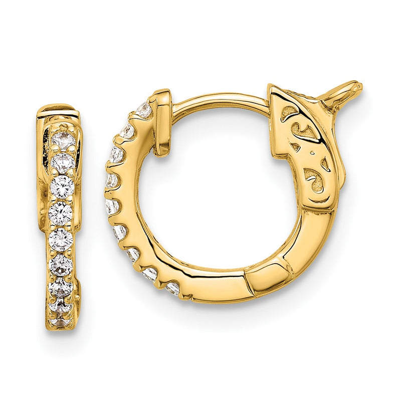 14K Yellow Gold .18 carat Diamond Round Hoop w/Safety Clasp Earrings