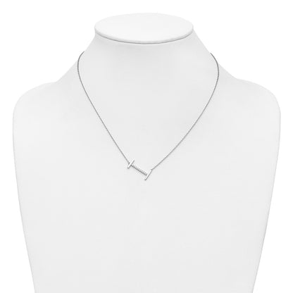 14K White Gold Sideways Diamond Initial I 18 Inch Necklace