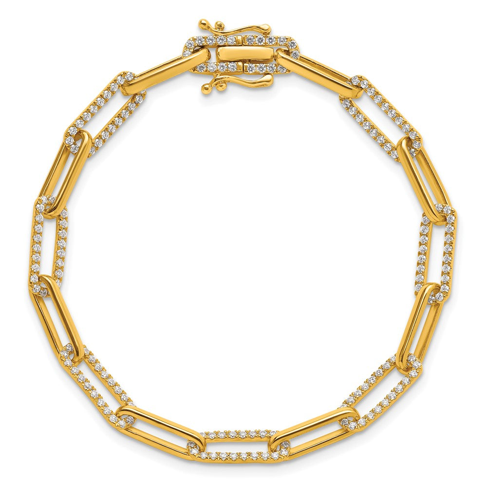 14K Yellow Gold Polished Complete 1.4 carat Diamond Paperclip Link 7 Inch Bracelet