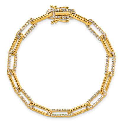 14K Yellow Gold Polished Complete 1.4 carat Diamond Paperclip Link 7 Inch Bracelet
