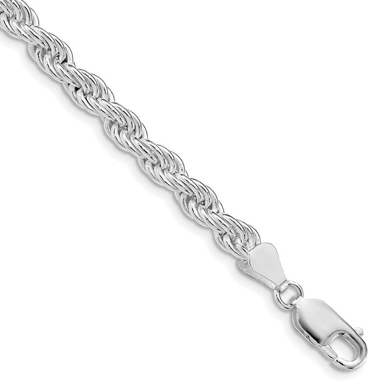 Sterling Silver Rhodium-plated 5mm Solid Rope 30 Inch Chain