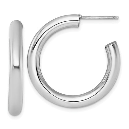 14K White Gold Polished 4.0 x 30mm Tube C-Hoop Post Earrings