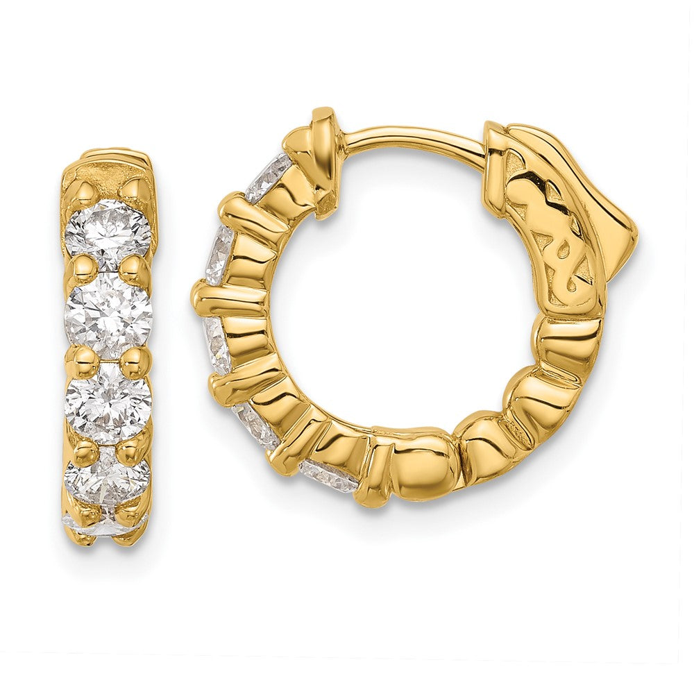 14K Yellow Gold 1.7 carat Diamond Round Hoop w/Safety Clasp Earrings