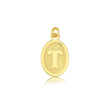 14K Yellow Gold Oval Initial T Pendant