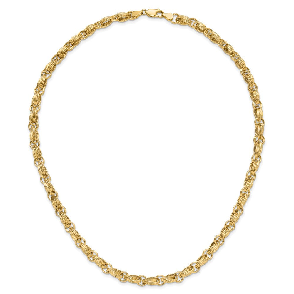 14K Yellow Gold Polished 4.8mm Oval Fancy Triple Link 18 Inch Necklace