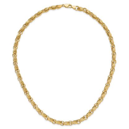 14K Yellow Gold Polished 4.8mm Oval Fancy Triple Link 18 Inch Necklace