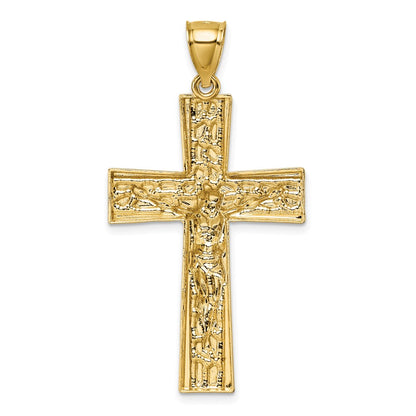 14K Yellow Gold and Rhodium Polished Diamond-cut Nugget Crucifix Pendant