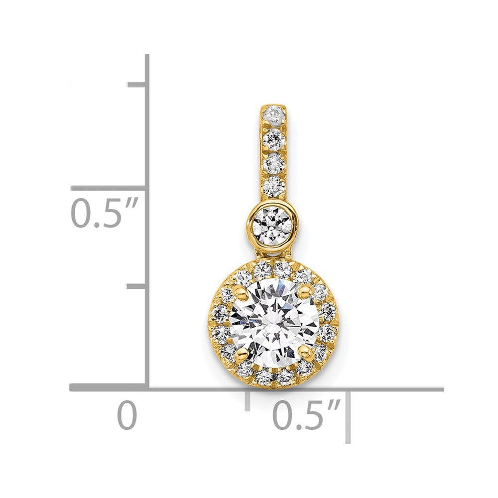 14K Yellow Gold 1 carat Lab Grown Diamond VS+ F+ Round Complete Halo Pendant
