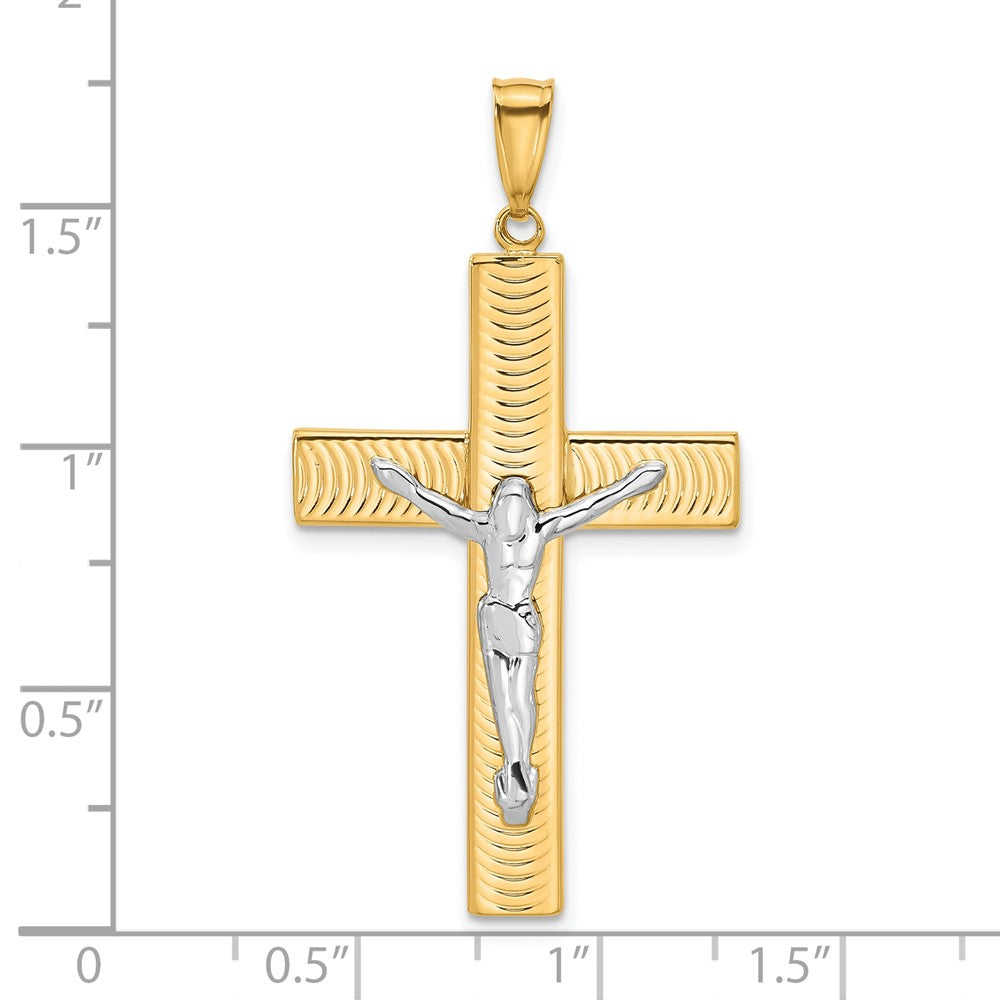 14K Two-Tone Gold Two-tone Polished and Textured Crucifix Pendant