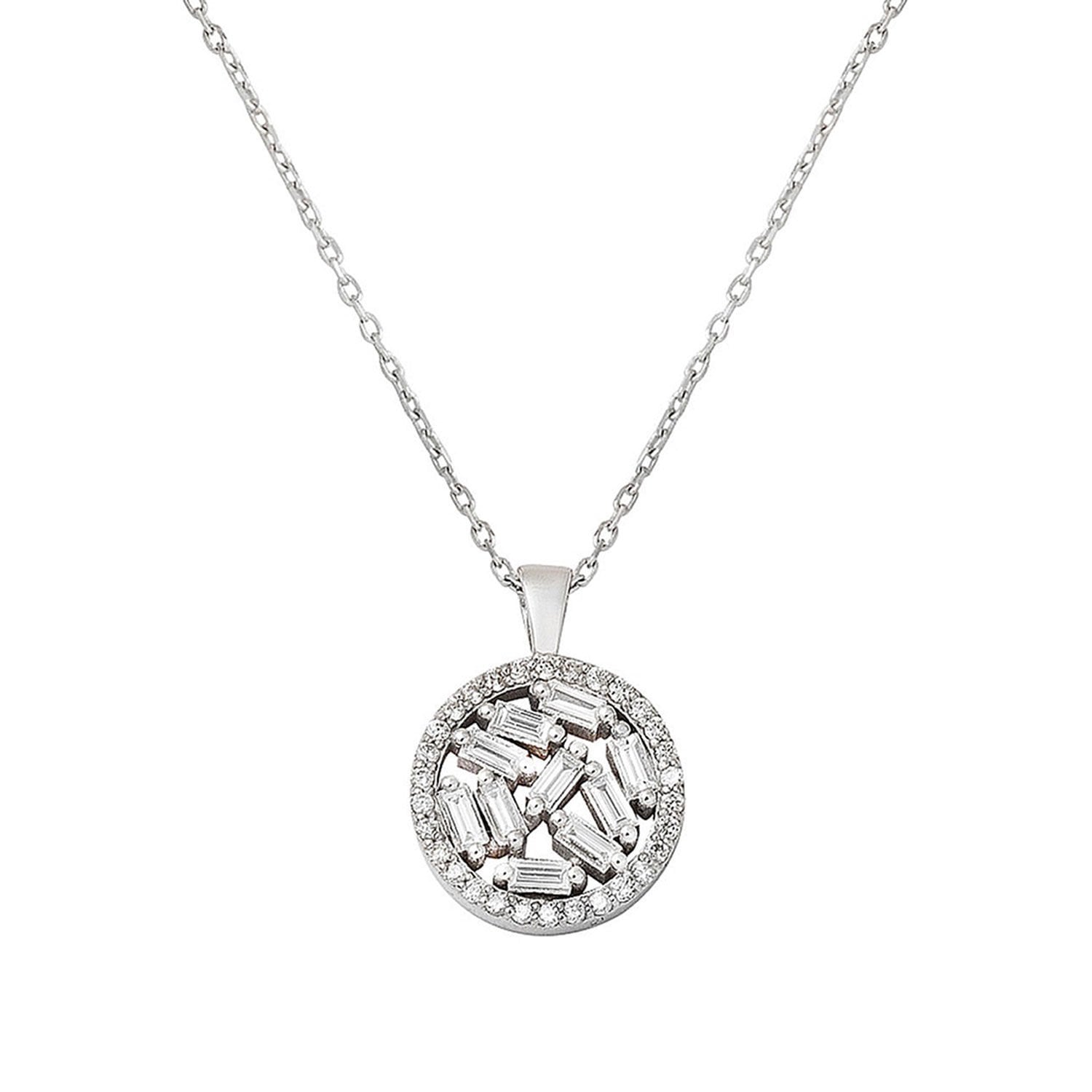 14K White Gold 0.35 Ct Baguette Diamond Necklace