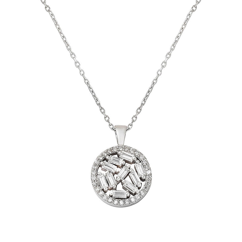 14K White Gold 0.35 Ct Baguette Diamond Necklace